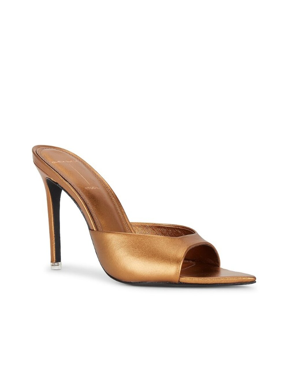 BLACK SUEDE STUDIO Brea Mule in Bronze Metallic Leather gold high heel open toe